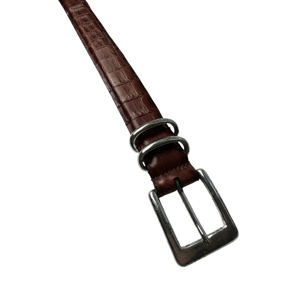 Bespoke Brown Genuine Crocodile Mens 1.25 Inch Belt Size 34 Made in USA